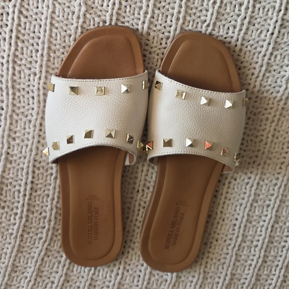 Sophia Milano White Leather Sandals Size 8.5 - Picture 7 of 7